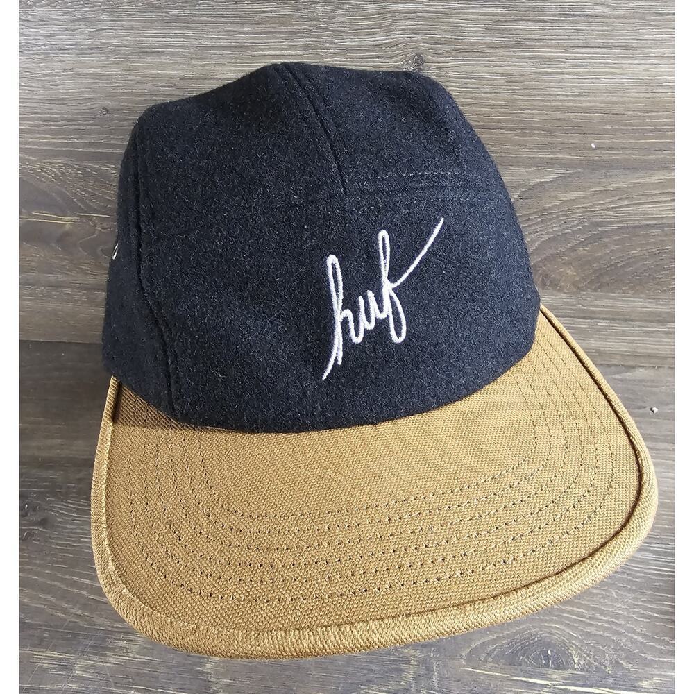 HUF Strapback Wool and Canvas Baseball Hat Black & Brow Adjustable Strap